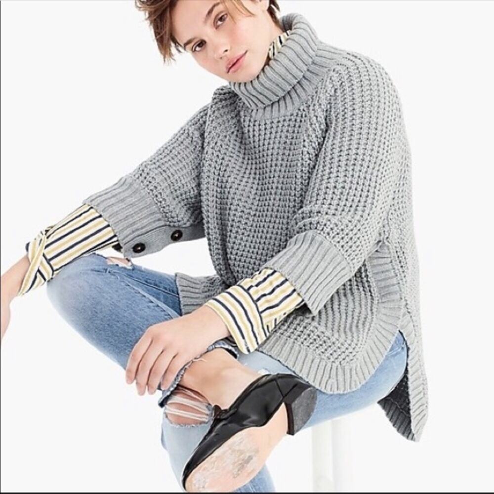J. Crew Merino Wool Blend Turtleneck Gray Knit Sweater Size XS